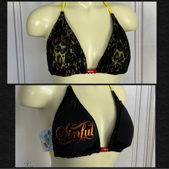 Sinful By Affliction Solar Reversible Lace Over Leopard Bikini Top Size Large Lg - Picture 1 of 5